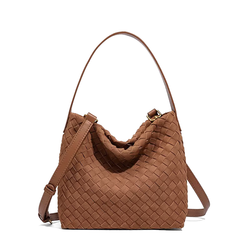 The Areum Woven Suede Shoulder Bag – Caramel Orange