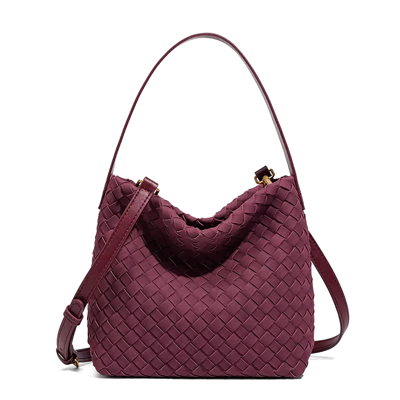 The Areum Woven Suede Shoulder Bag – Wine Plum
